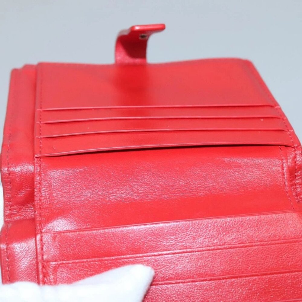 BOTTEGA VENETA INTRECCIATO Bifold Wallet Leather Red Auth bs28002 - Picture 12 of 15